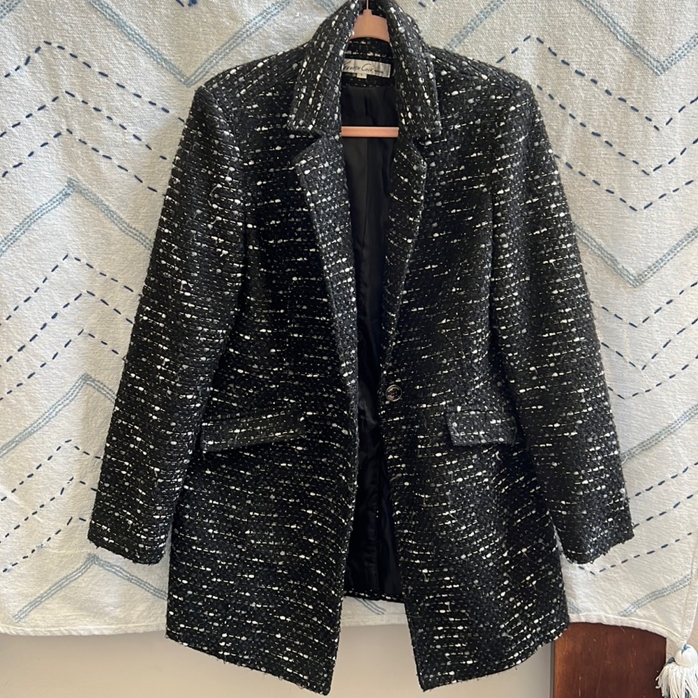 KENNETH COLE Coat Wool Ribbon Tweed Button